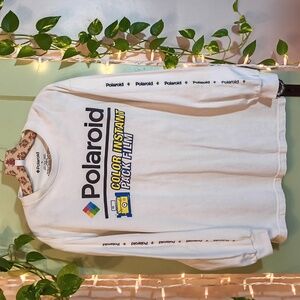 Men's Polaroid Color Instant Camera White Long Sleeve Logo Shirt L